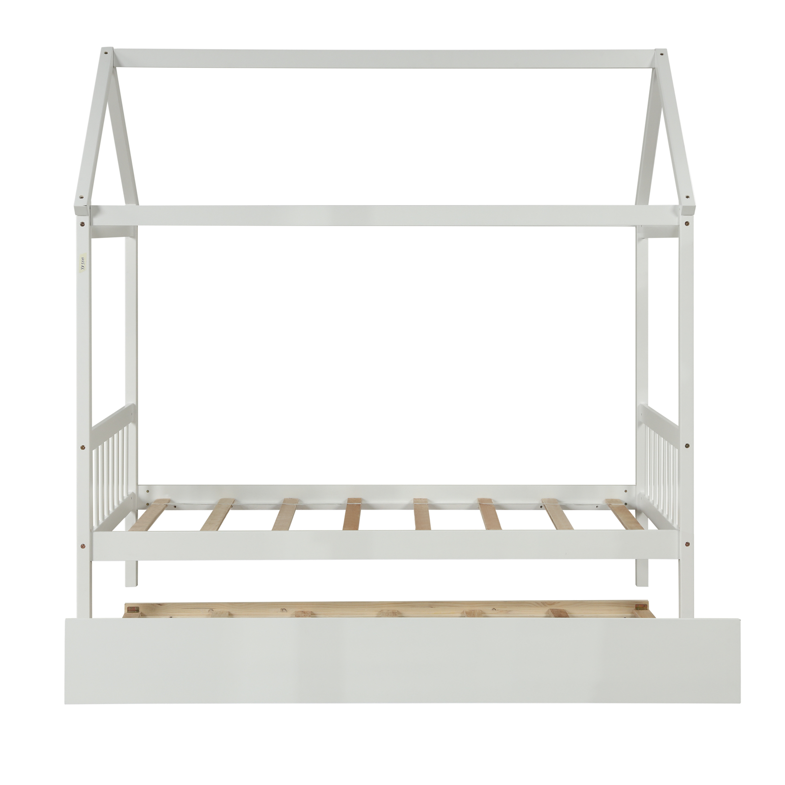 Solid Wood Twin House Bed Frame with Twin Size Trundle No Box Spring Needed New