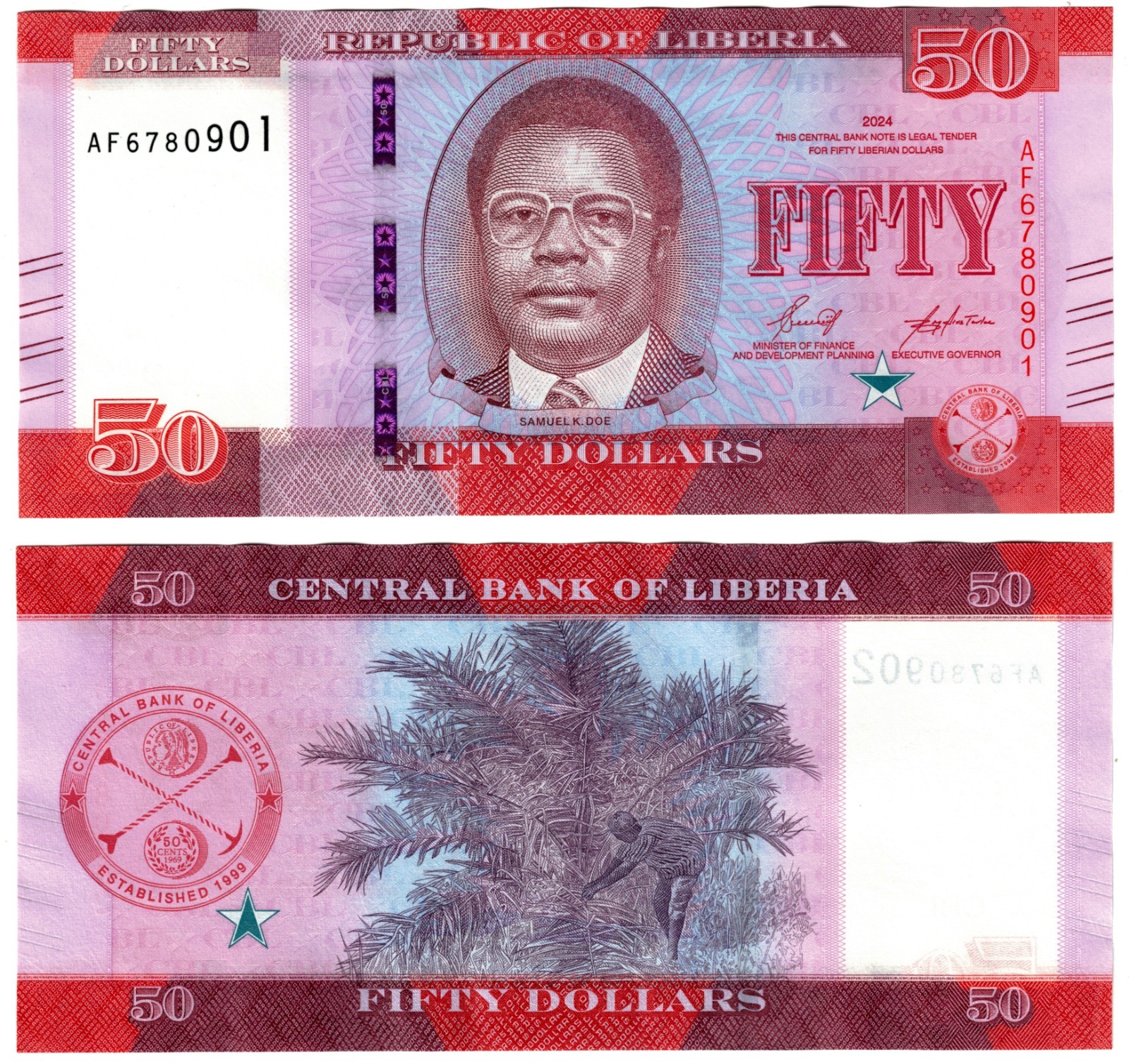 2024 Liberia Banknote P40 50 Dollars UNC NEW DATE