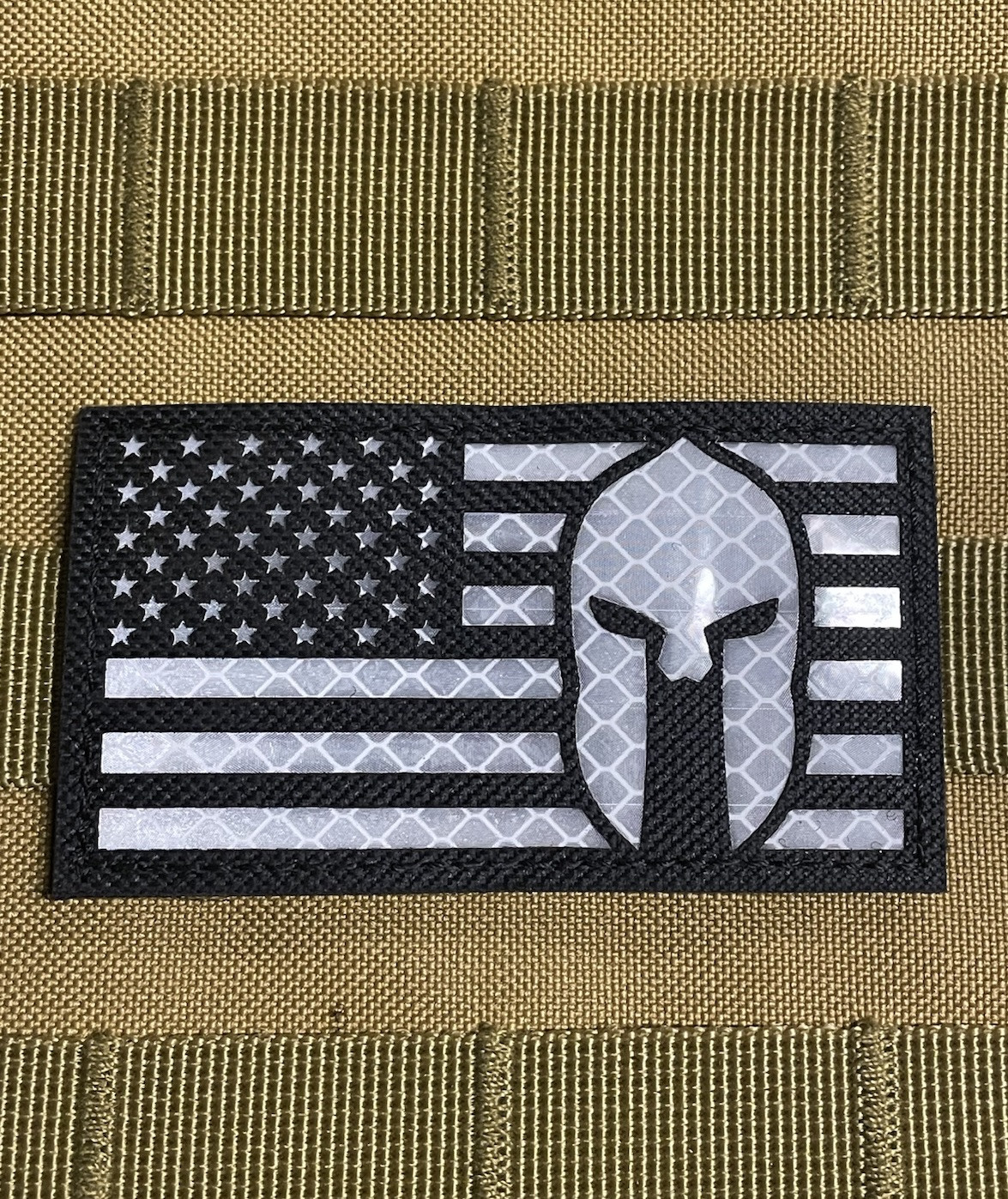 IR Sparta Reflective Infrared Patch US Flag Spartan Molon Labe Hook Loop White