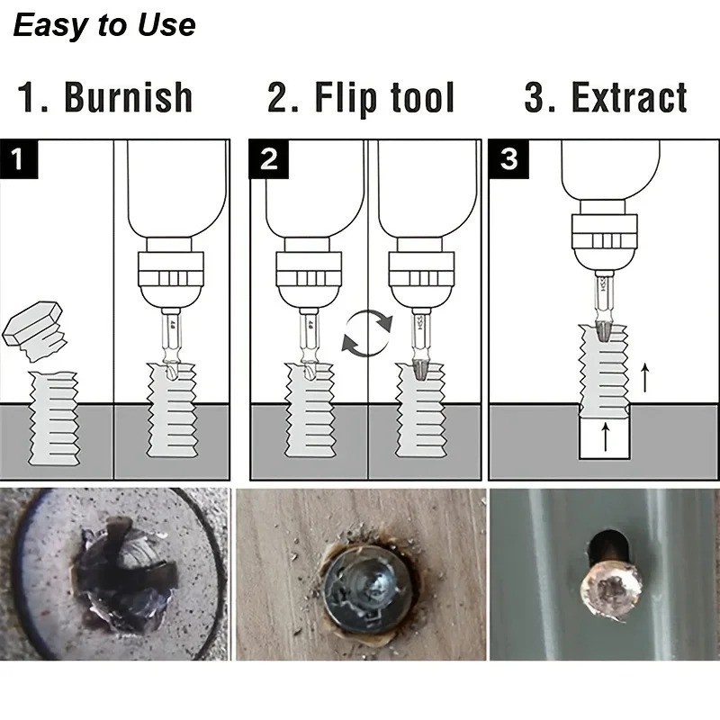 Damaged Screw Extractor Set -HSS Stripped Broken Bolt Remover Tool Kit
