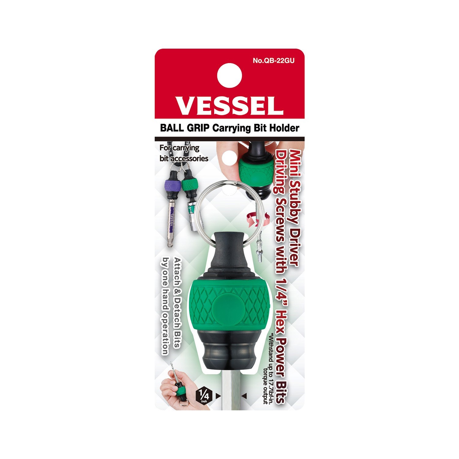 Vessel Ball Grip Carrying Bit Holder QB-22GU Green
