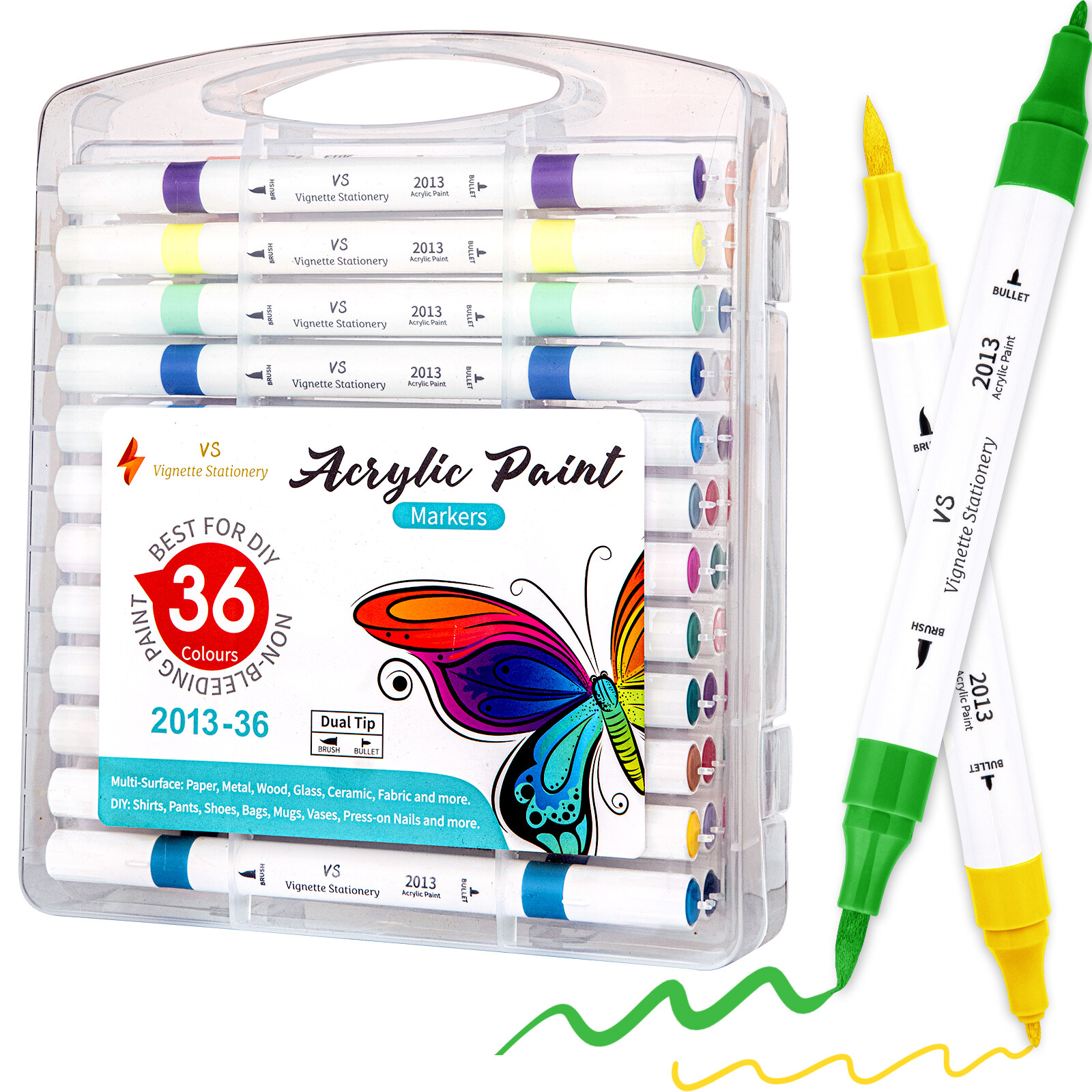 12/36 Colour Acrylic Drawing Markers Brush&Fine Dual Nib FREE EXPRESS Kids Adult