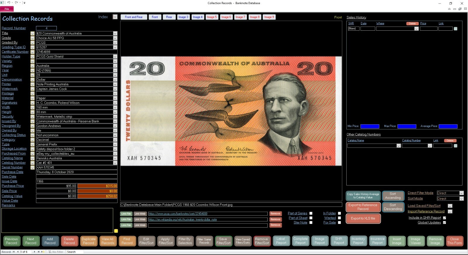 Banknote Collector Database Professional Software for Windows on USB