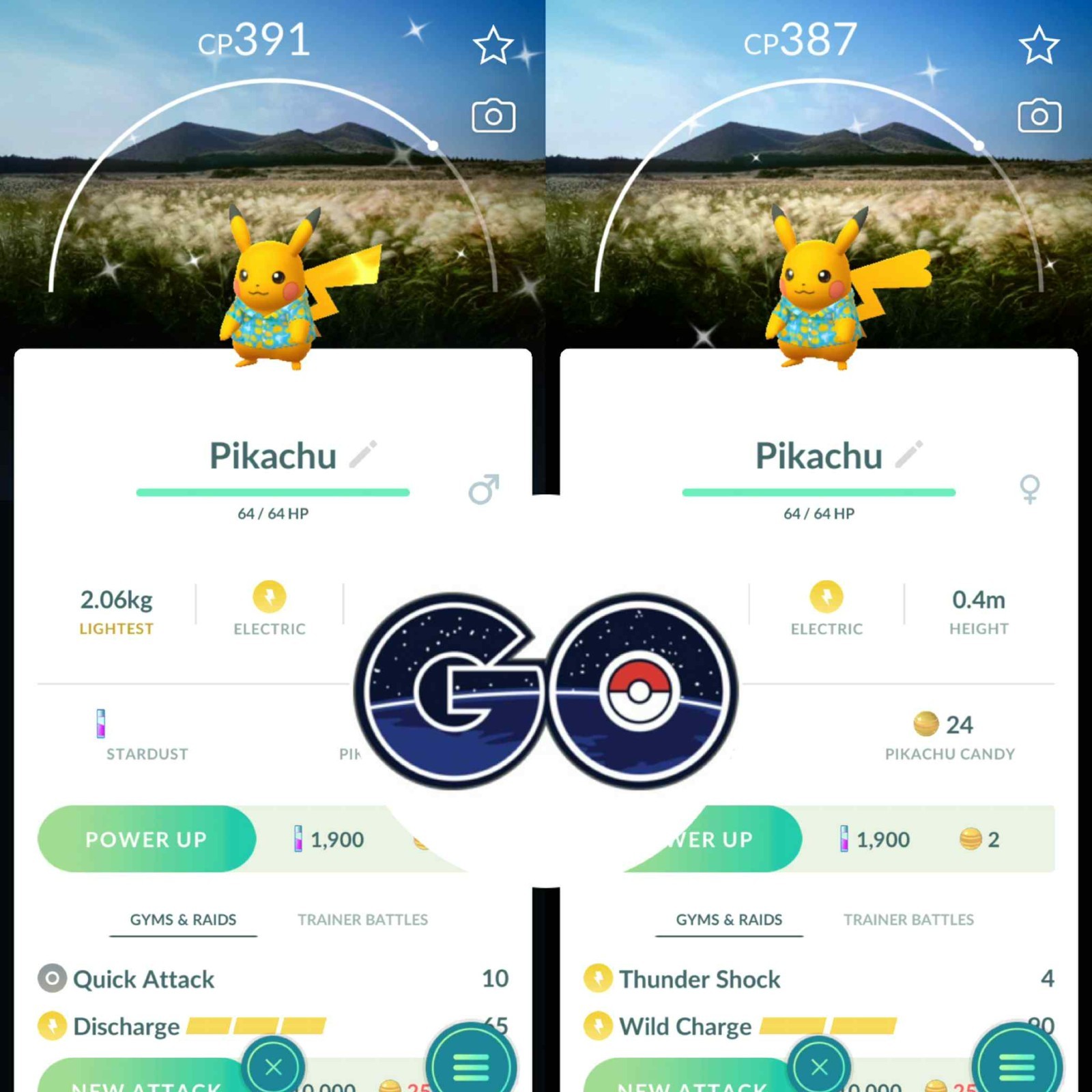 Pokémon PTC Go - Shiny Pikachu Costume Blue T-Shirt - Jeju Island Background