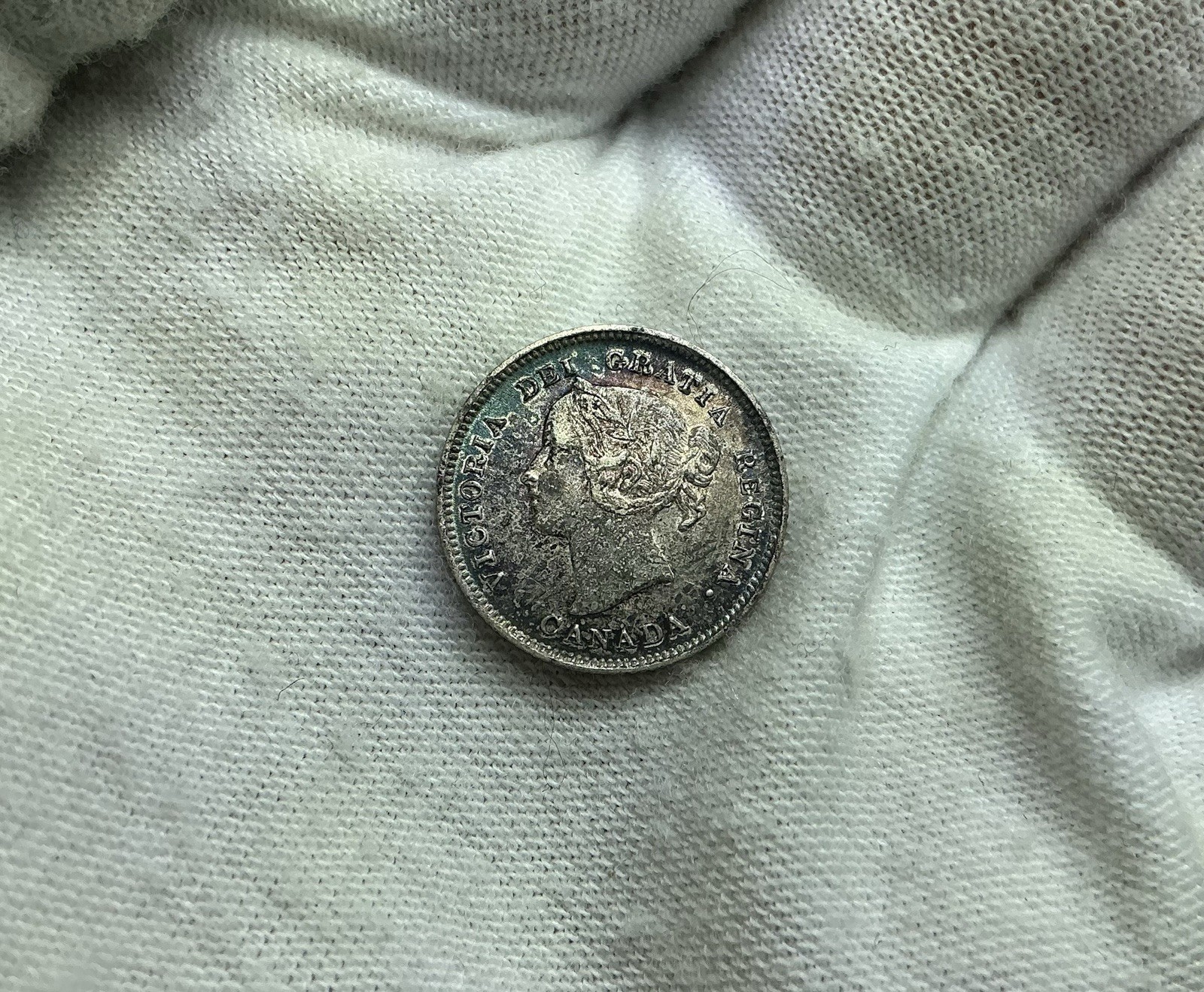 1899 Canada 5 Cents Queen Victoria Canadian .925 Silver Coin KM#2 Toned AU F232