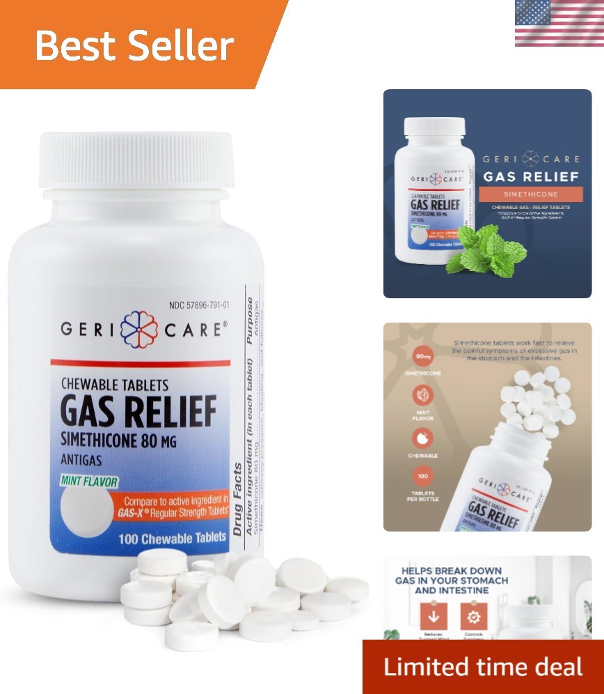 Fast-Acting Simethicone Chewables, 80mg - 100 Tablets for Gas & Bloating Relief