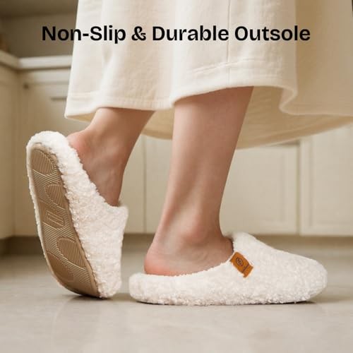 Women's Fuzzy Slip-on Slippers Soft Comfy Memory Foam Indoor House 9-10 Beige