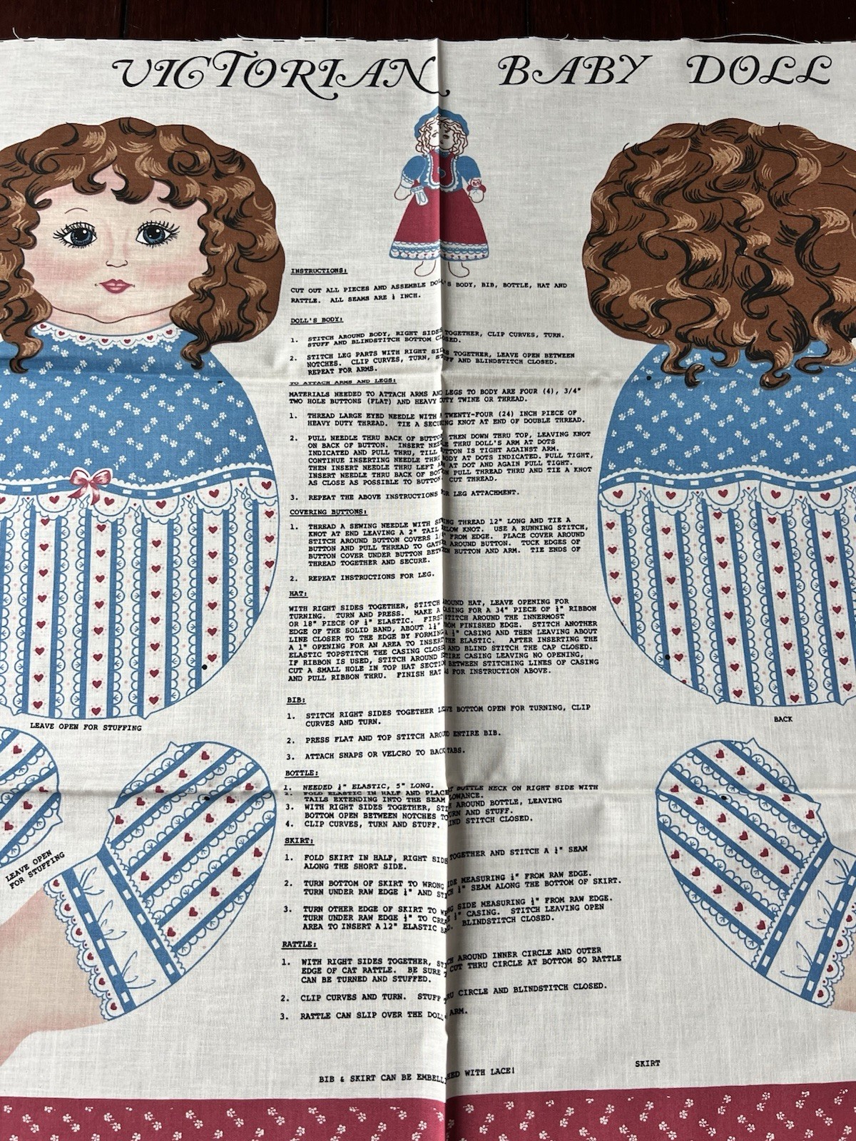 Victorian Doll Pattern, Cut & Sew Panel, Vintage Fabric, Spring Industries, 6559