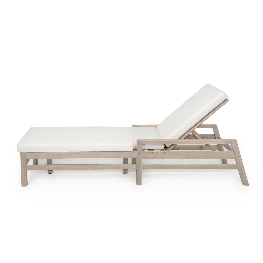 2-Pack Wood Chaise Lounge w/ 5-Position Adjustable Back & Thick Cushions–Outdoor