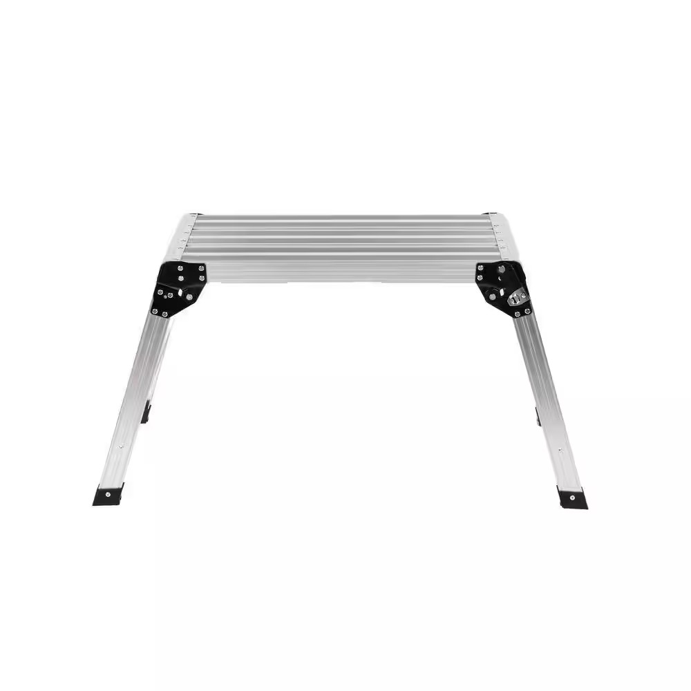 27 In. W X 12 In. D Silver Aluminum Workbench Table Stool Ladder with Non-Slip F