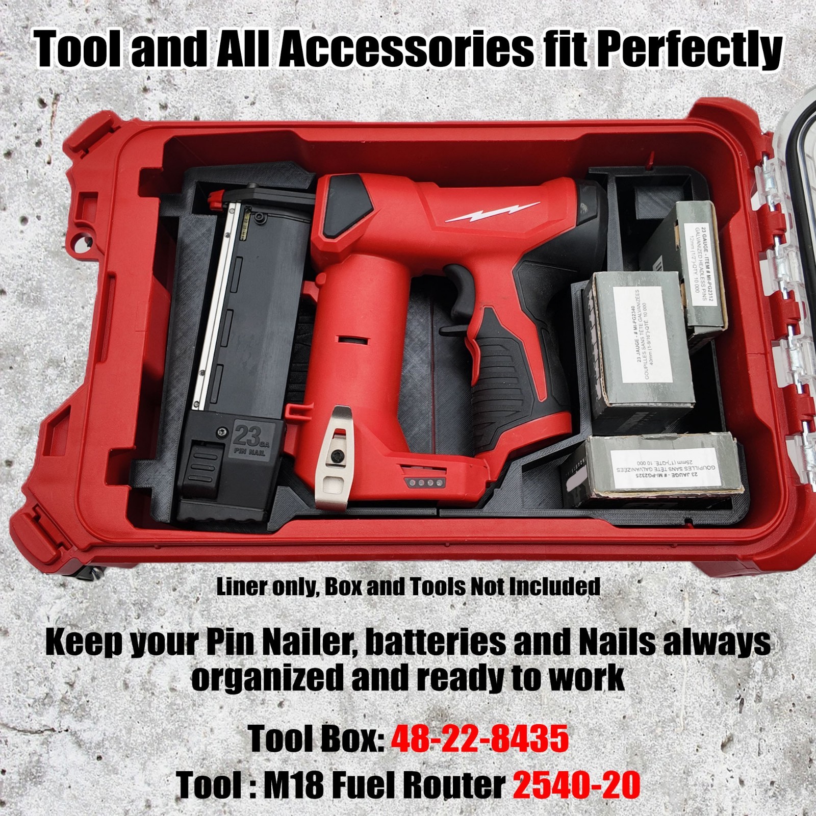M12 Pin Nailer Organizer for Milwaukee Compact Packout insert