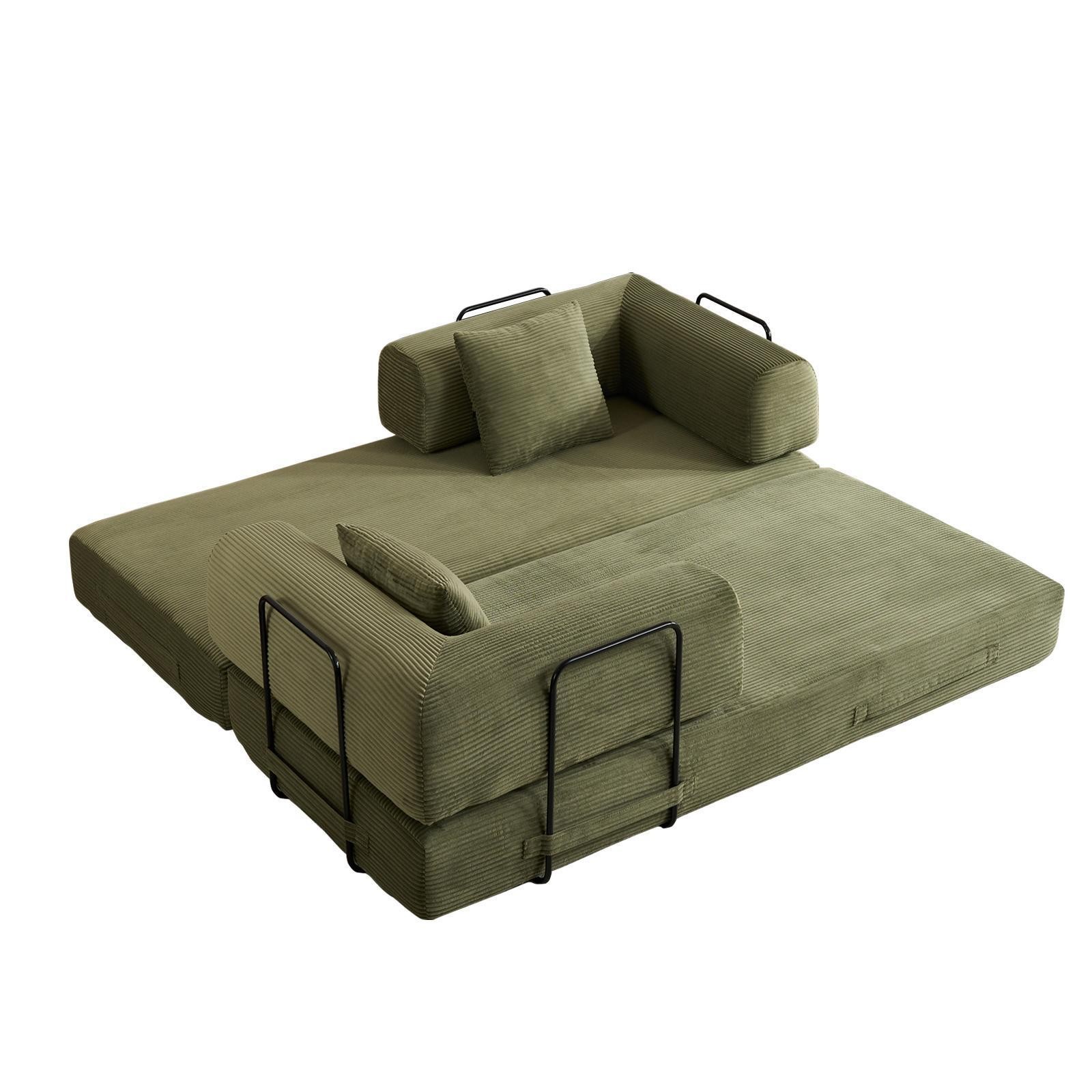 Sleeper Sofa Bed with Cylindrical Pillow, Corduroy Folding Mattress Couch with