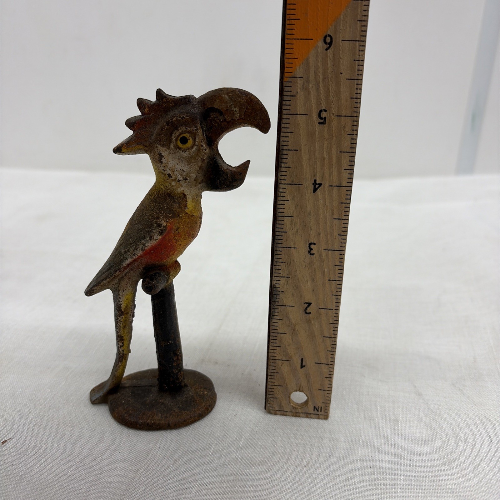 Vintage John Wright Cast Iron Parrot Macaw Perched Bottle Opener