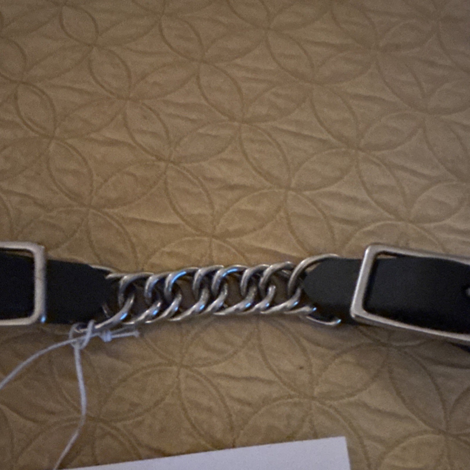 Black Leather Curb Chain with Single Metal Chain
