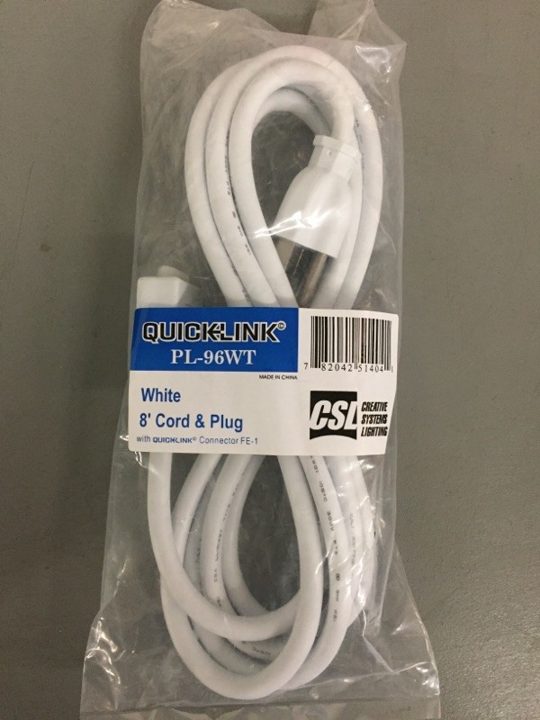 CSL Creative Systems Lighting PL-96WT 8ft Cord & Plug White Quicklink FE-1
