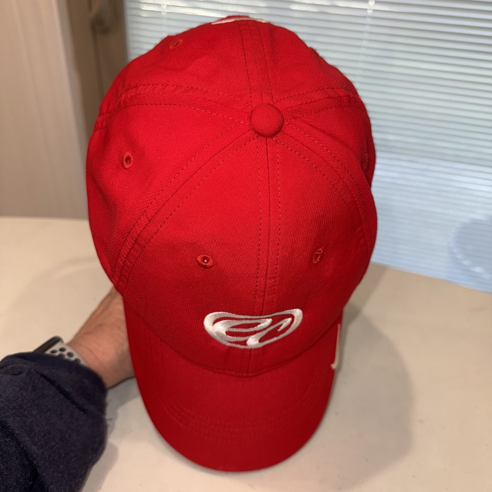 Nike Golf Red w White ec Letters Hat Cap Hook Loop Light Weight EUC