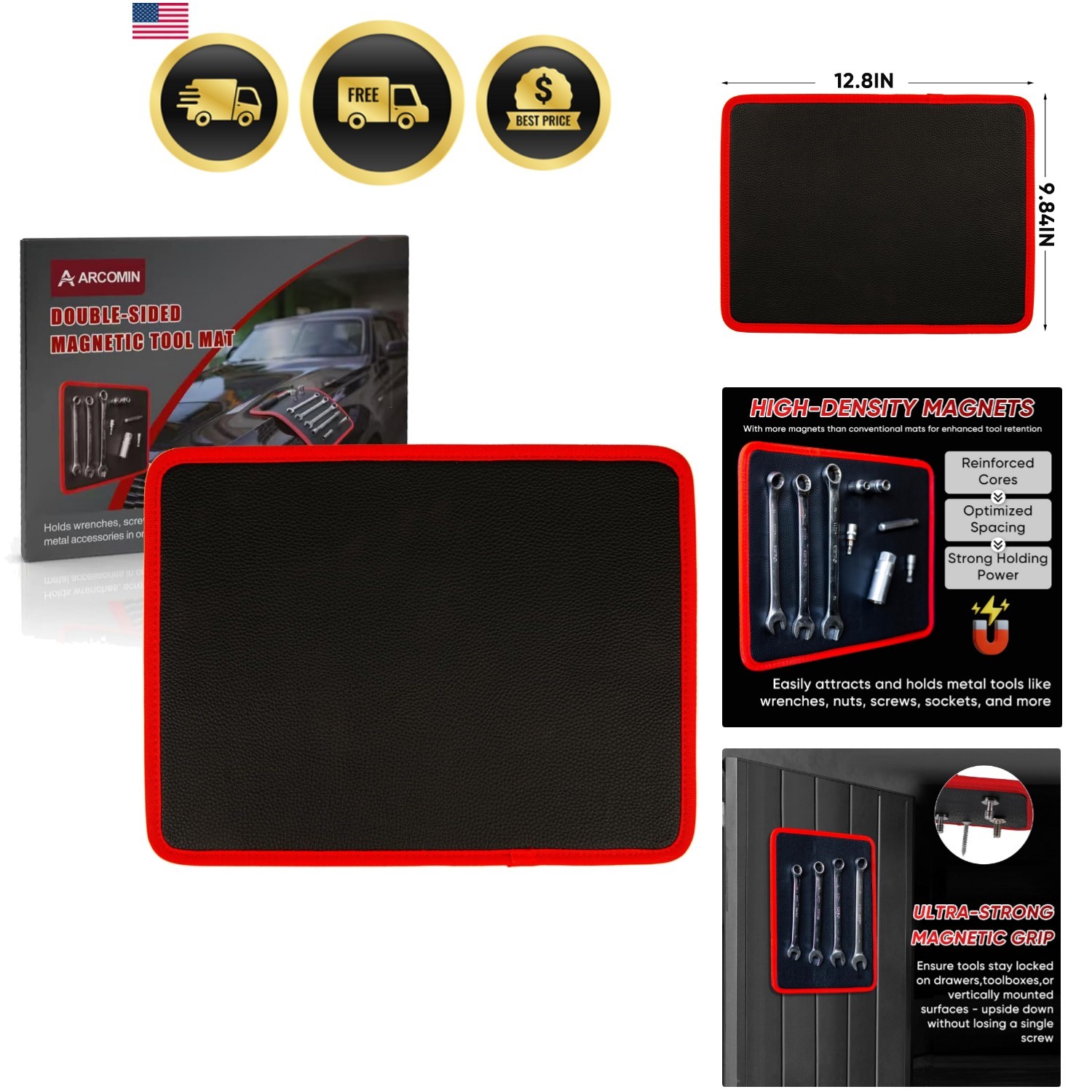 Magnetic Tool Mat & Holder | 12.8"x9.8" Flexible Magnetic Tray for Garage Wor...