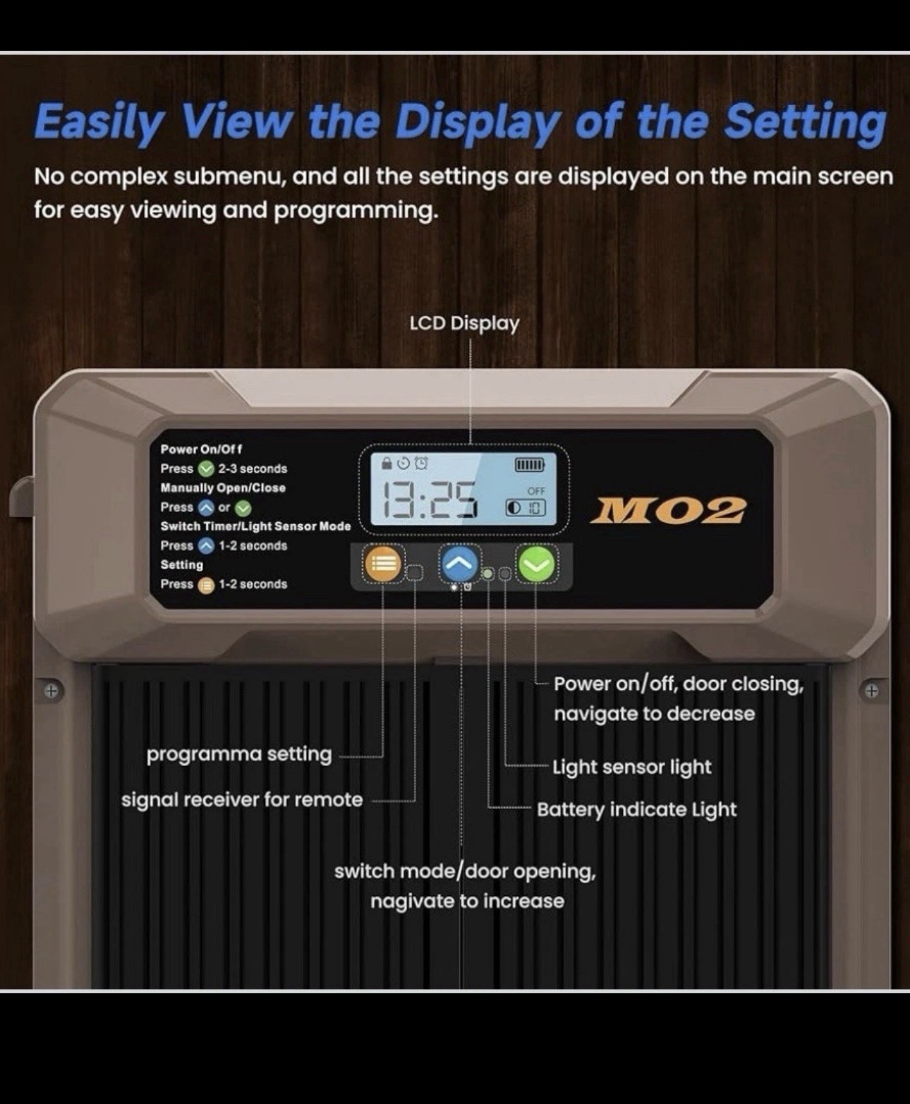 MO2 Automatic Chicken Coop Door Solar Remote Control Waterproof Light Sensor