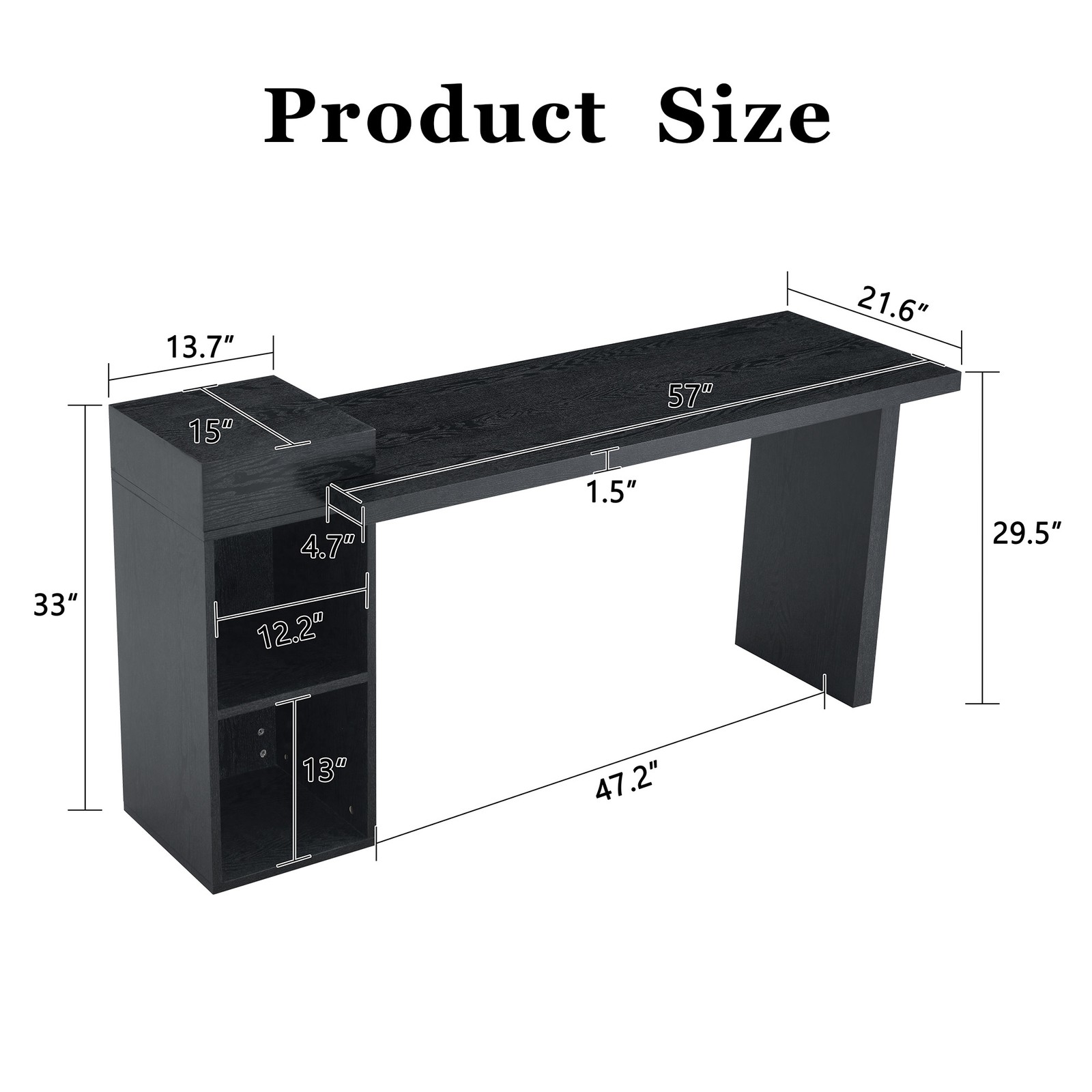 Modern Black Wood Grain Sofa Side Table - MDF Multipurpose Entryway Console Tab