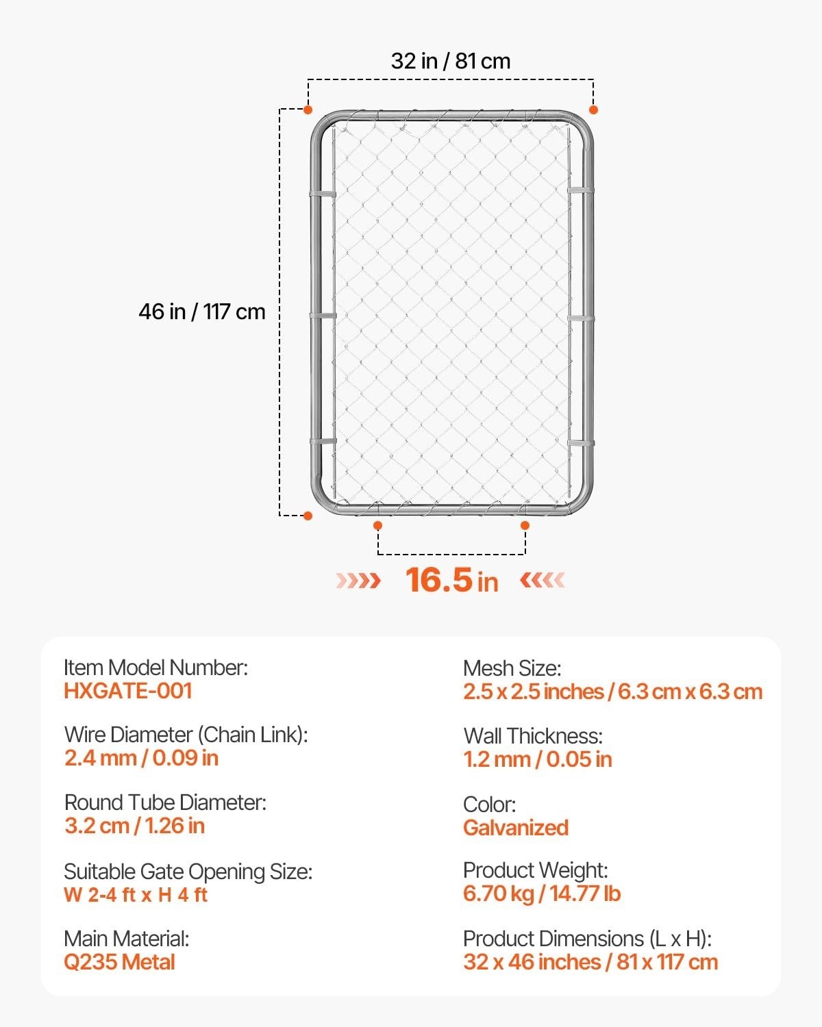 VEVOR Chain Link Fence Gate 32x46 in Adjustable Rust-Resistant