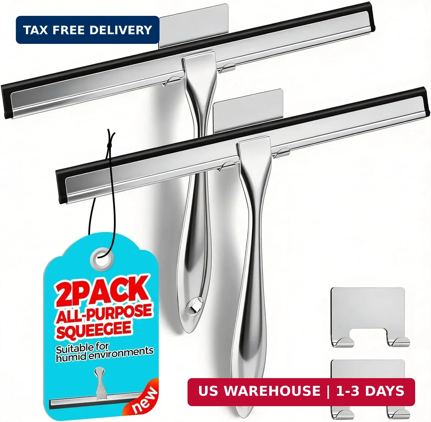 2PACK 12-Inch All-Purpose Shower Squeegee for Shower Doors, Tile Shower Walls, B
