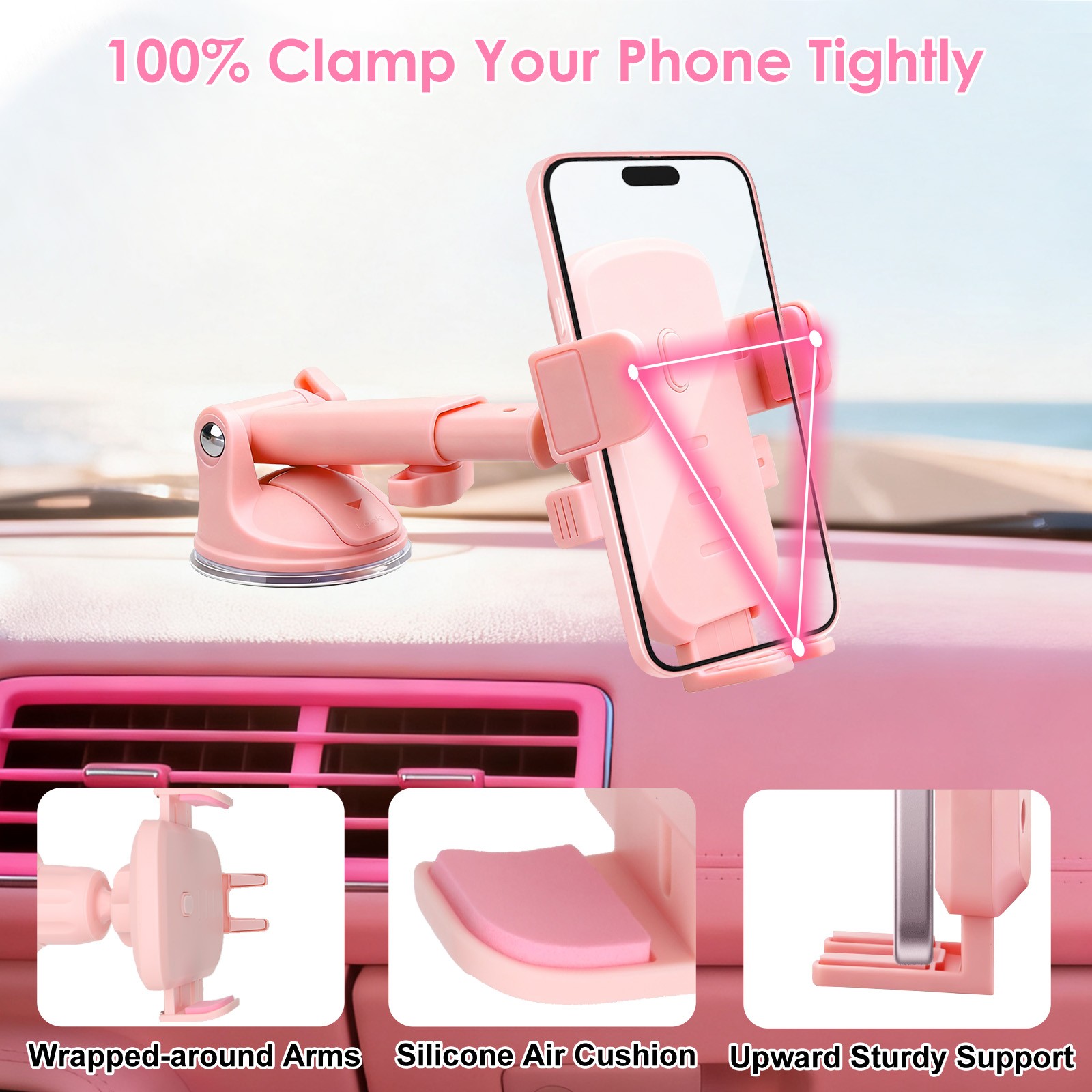 Car Phone Holder 360°Adjustable Suction Dashboard Mount for 4-7.2"iPhone Android