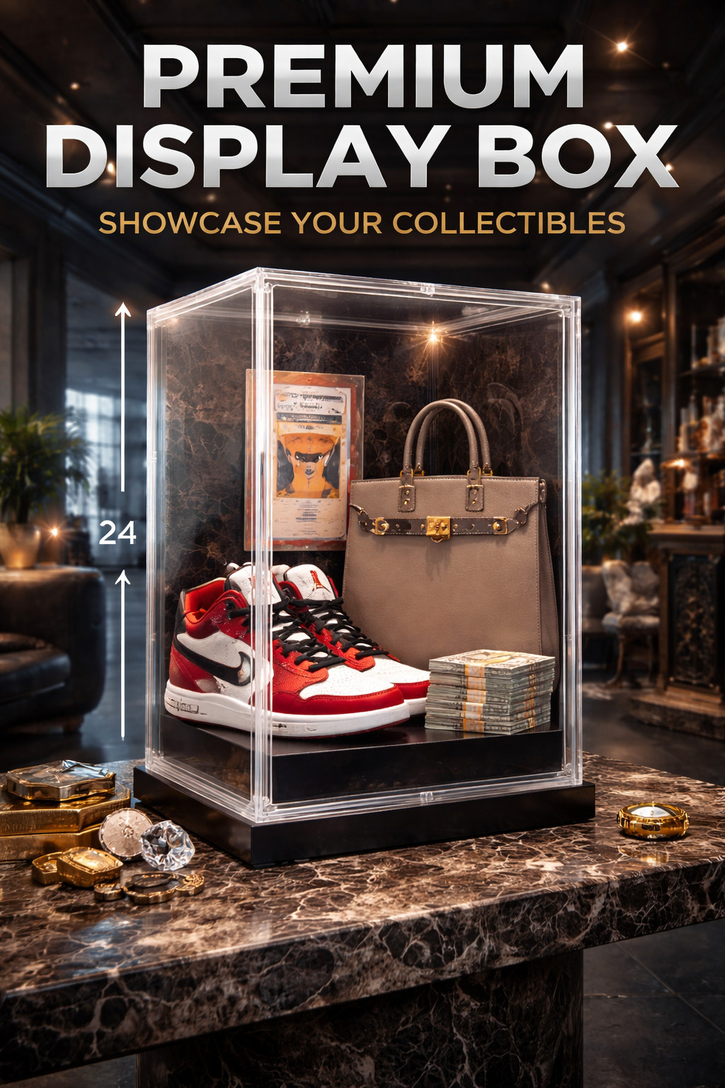 24” Tall Clear Acrylic Display Box 12x14x24" Collectibles Display Case Dustproof