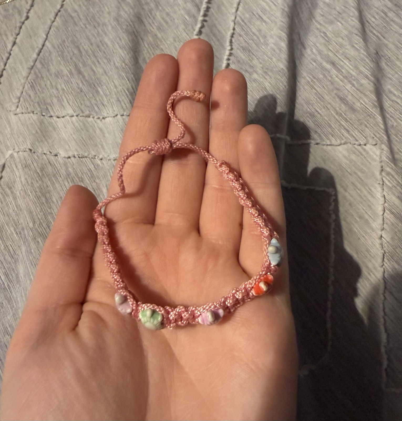 Pink Cord Beaded Adjustable Bracelet Multicolor Beads Charm Wrap Art Theme