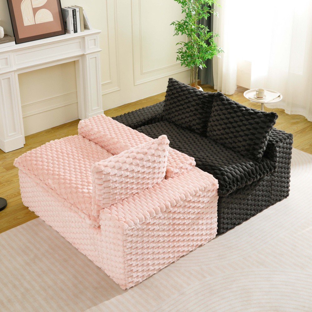 Multifunctional Color-Block Velvet Sofa w/ Modular Arrangement - 4 Seat