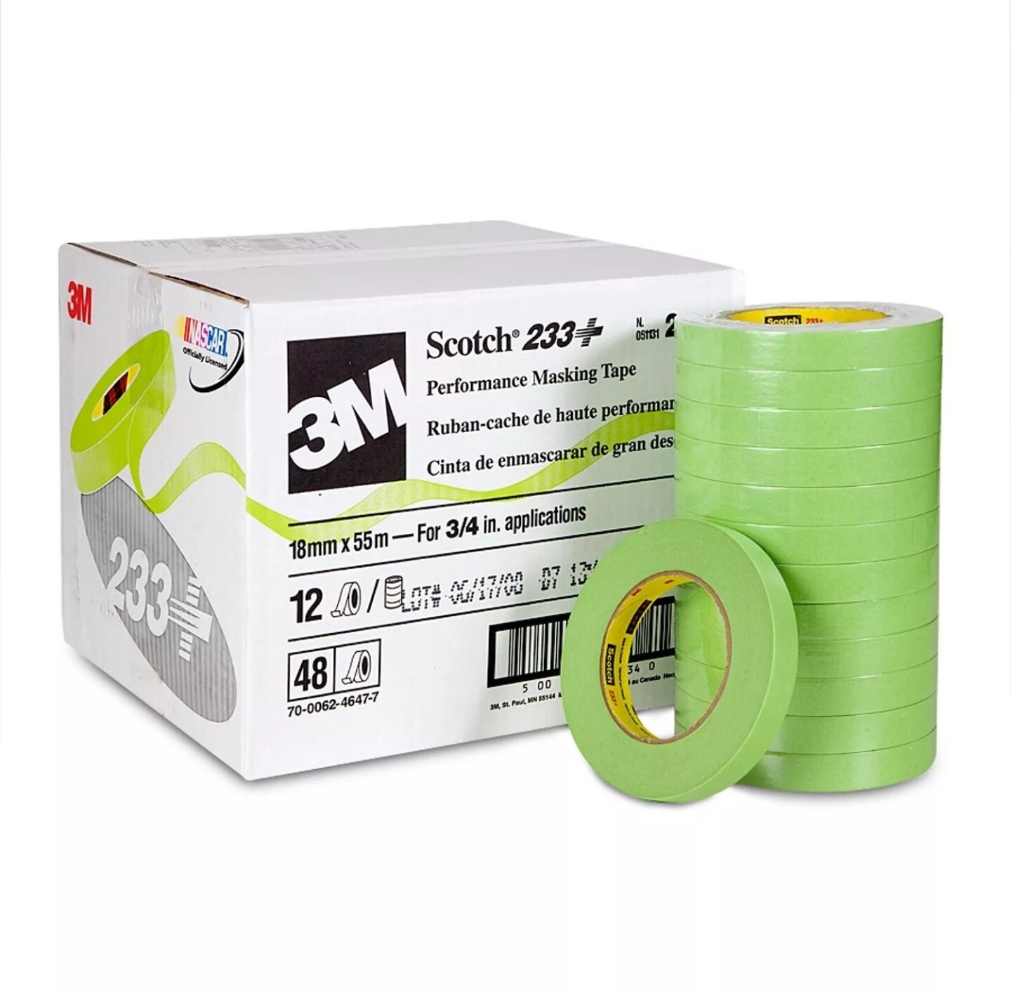 3M 26334 Scotch Performance 233+ 18 mm Green Masking Tape (48 Rolls)