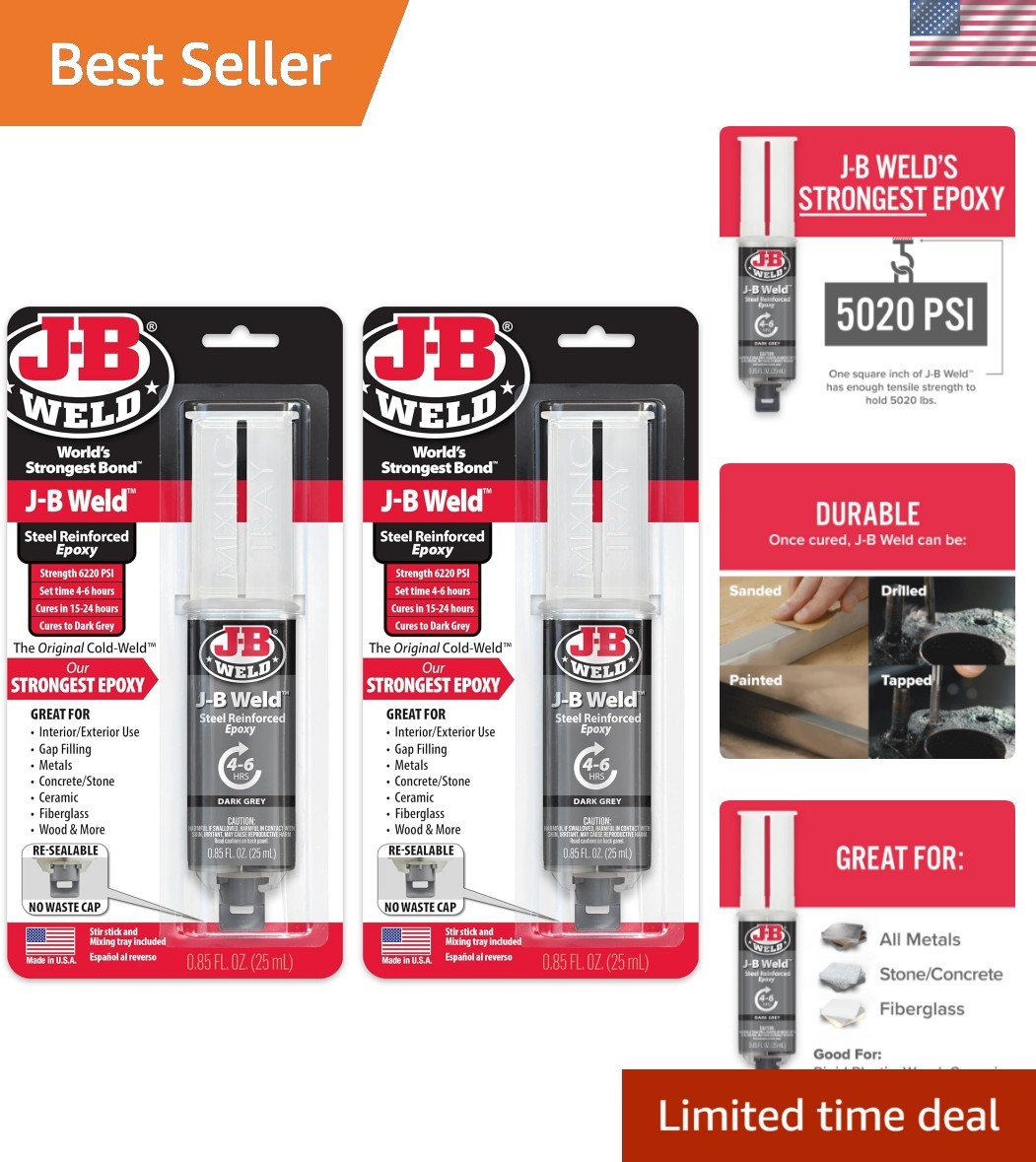 Steel Reinforced Epoxy Syringe, High Strength, 2 Pack, Dark Grey,