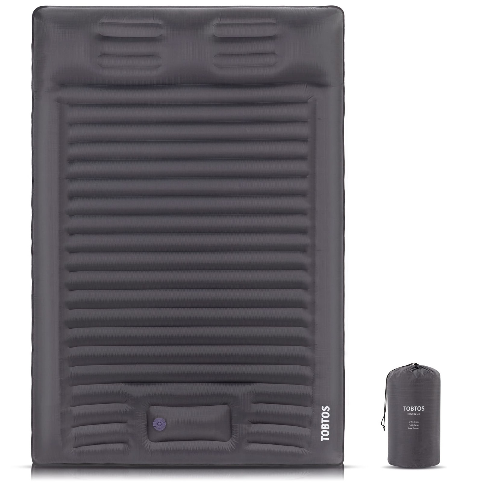 TOBTOS Double Sleeping Pad for Camping, Extra Thick 6" Camping Full, D-grey