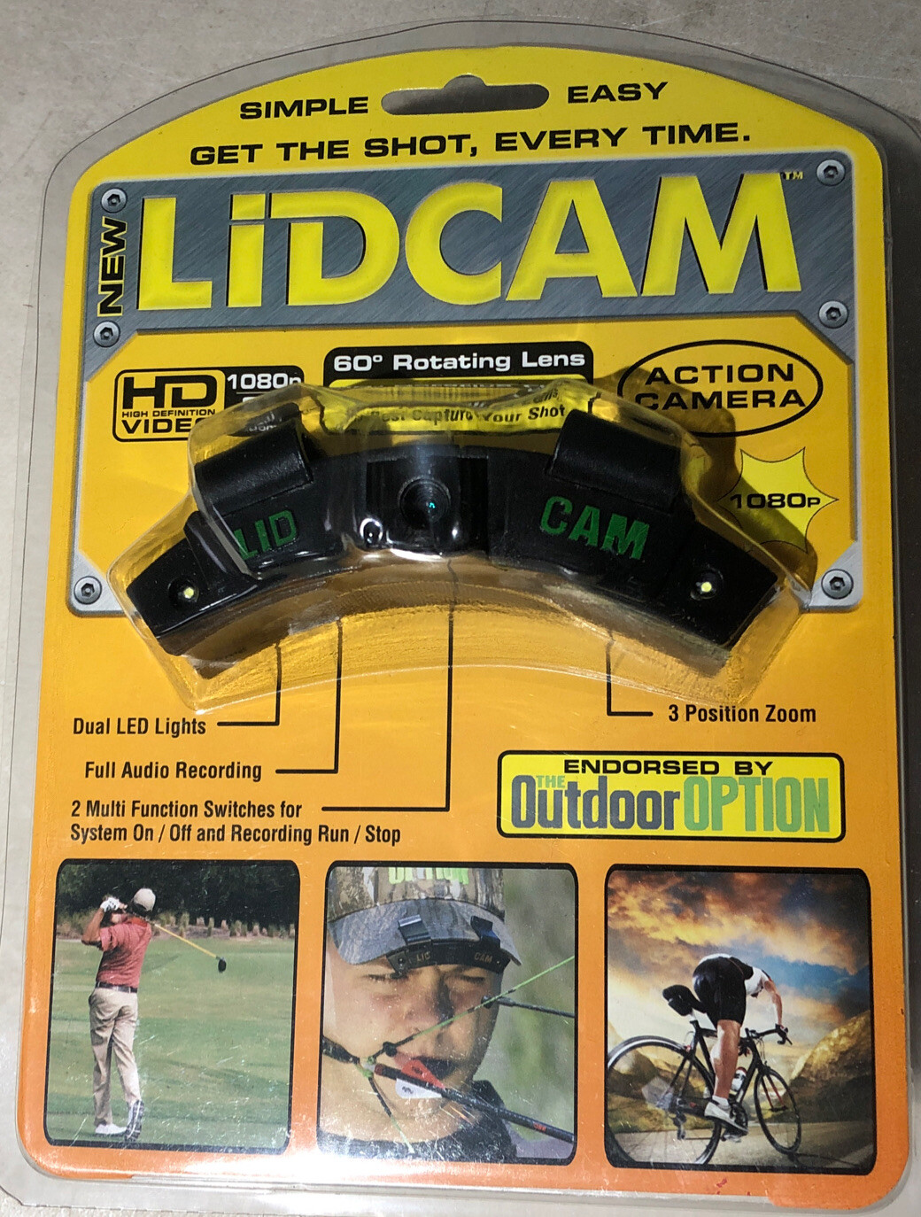 LiDCAM Hands Free Hat Mounted Digital Action Camera 1080P HD Black 8X Zoom NIP