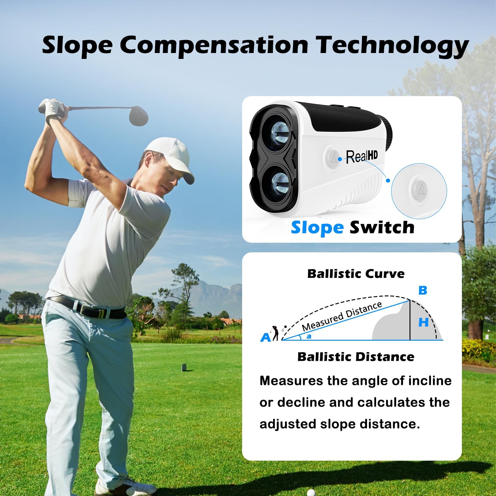 Golf Rangefinder with Slope, 1,200 Yards Range Finder Golf, 7X Magnification ...
