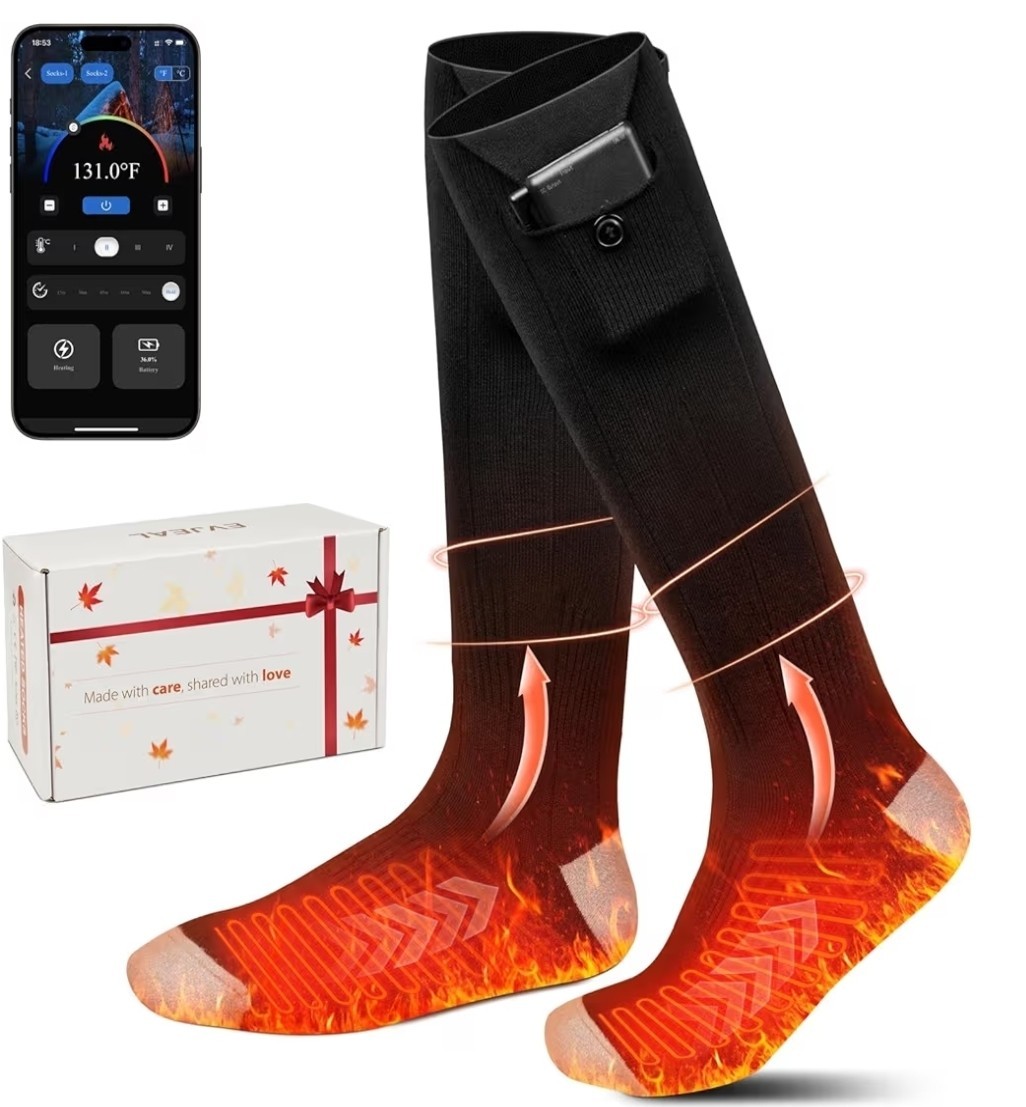 Electric Heated Socks with App Control Heating Socks 6000mAh Rechargeable 4 Heat