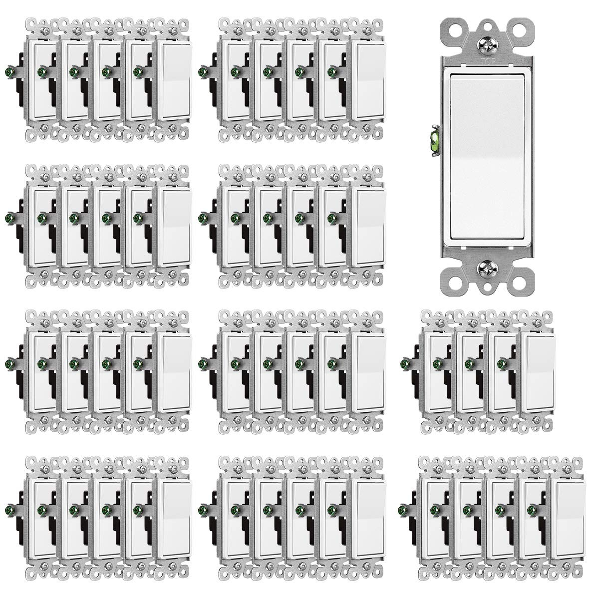 (50 Pack) CML Decorator Wall Light Switch, Single Pole Switch, 15A 120/277V, 3-Y