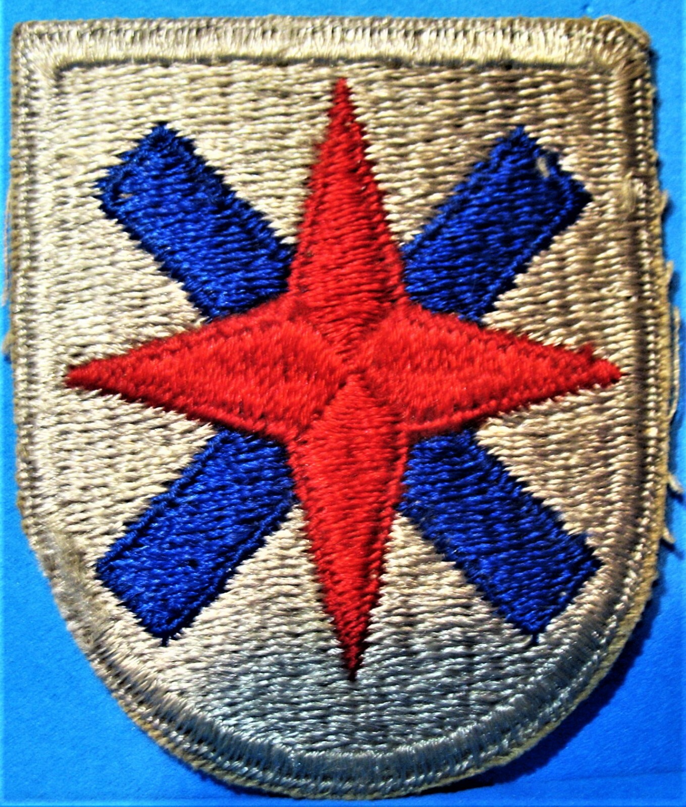 Vintage Original WW2 14th US Army Corps Patch Red and Blue on Grey Background