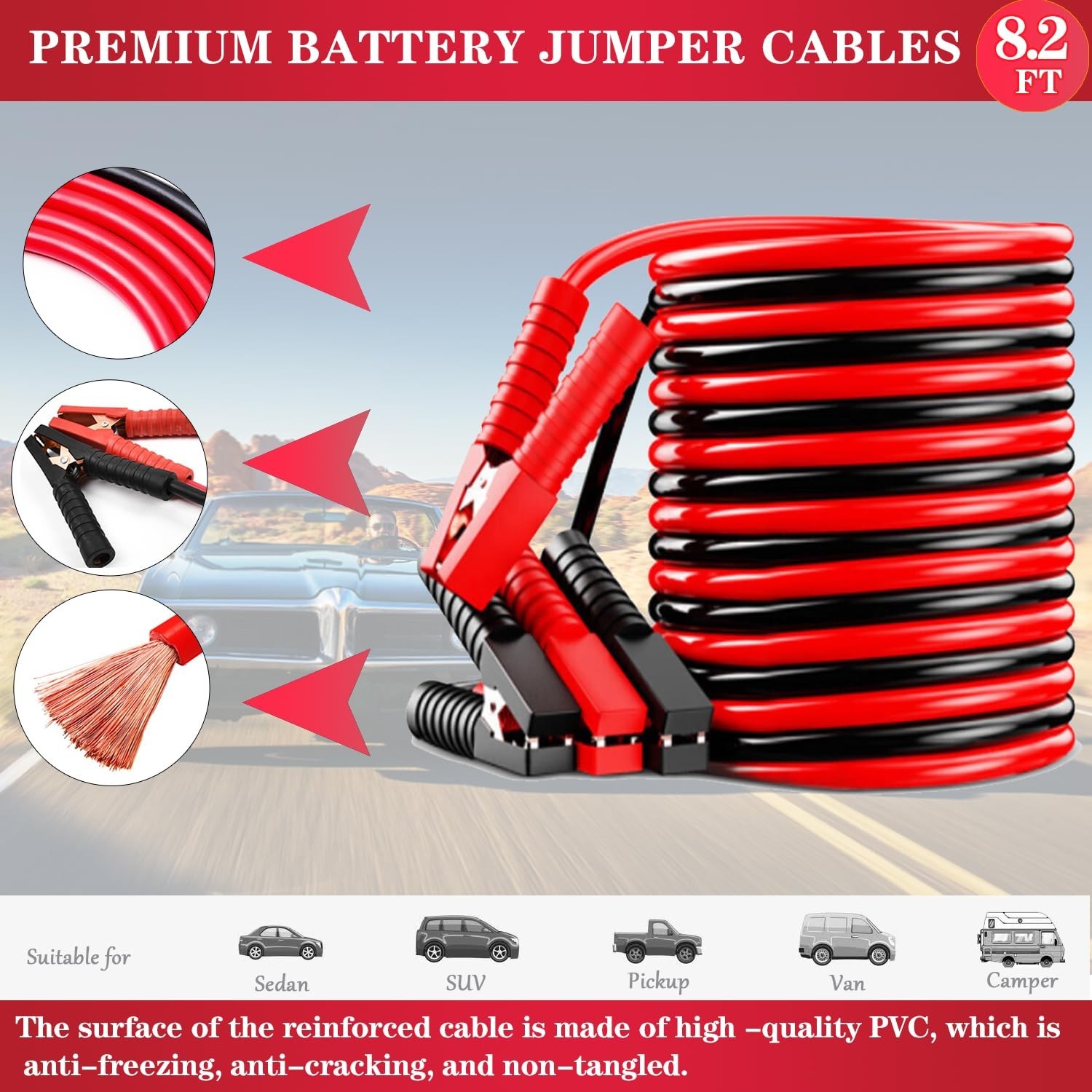Emergency Roadside Kit with Jumper Cables, Car Safety Essentials & Tools