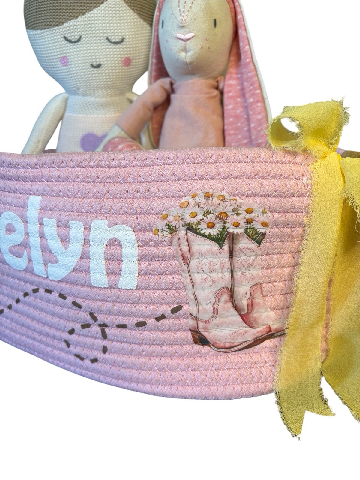 Personalized Cowgirl Boot Toy Pink Basket Baby Shower Gift Basket Cute For girls