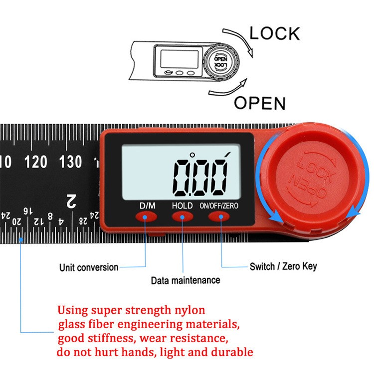 8 In/200 mm Digital Angle Finder ProtractorMeasuring Ruler with LCD Display AO