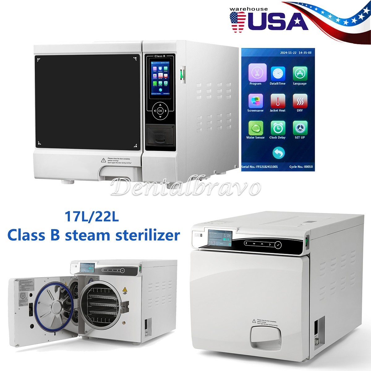 22L/17L Dental Class B Lab Autoclave Vacuum Steam Sterilizer Built-in Printer
