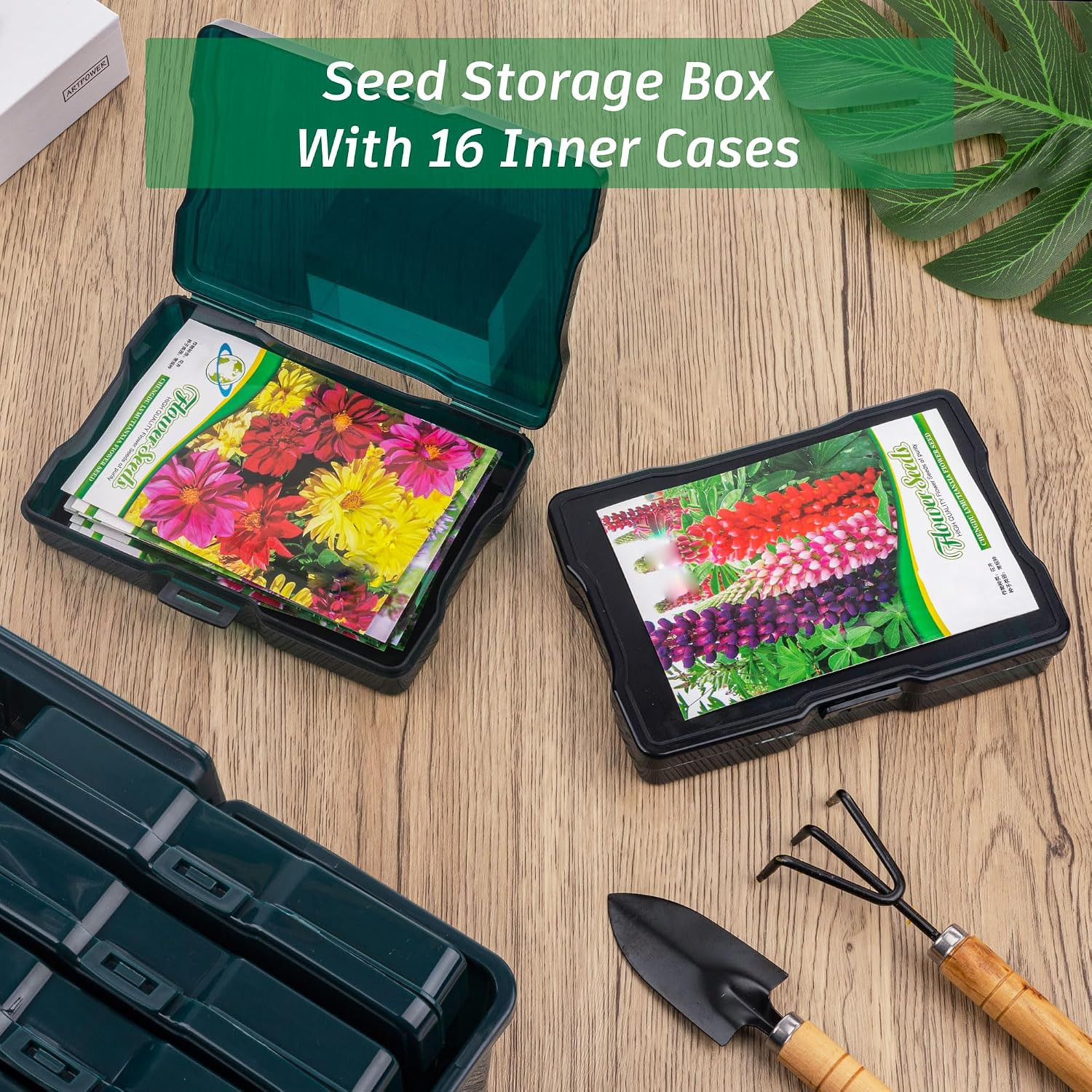 Dark Green Seed Storage Box with 16 Inner 4×6 Inch Small Boxes | Portable Tool S