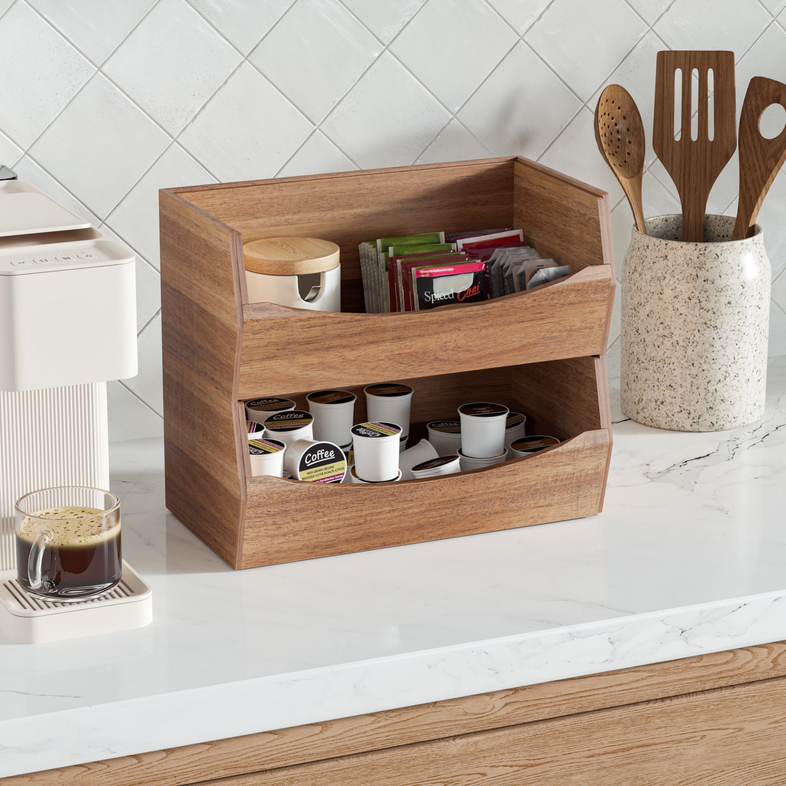 Seville Classics 2-Piece Stackable Acacia Bin Set