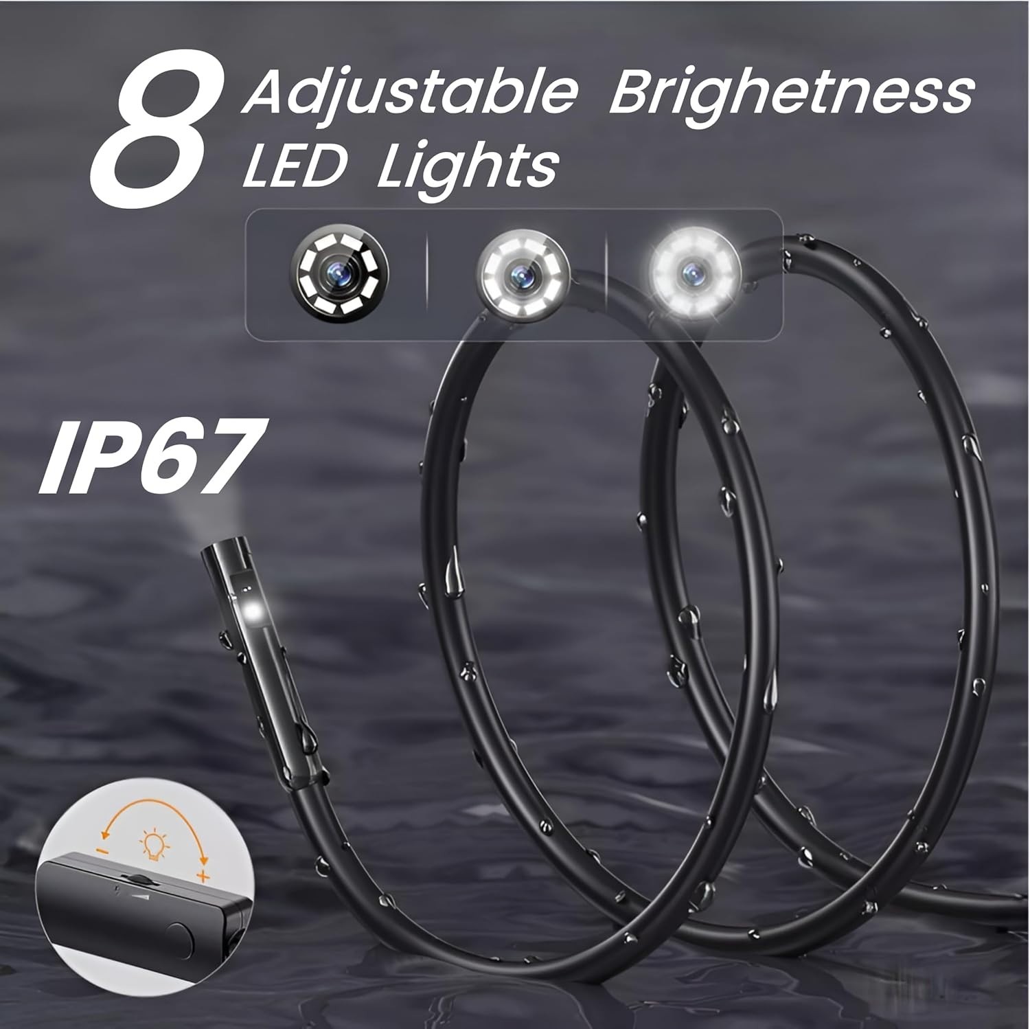 Waterproof Borescope with 16.5ft Semi-Rigid Cable & Dual-Lens Technology