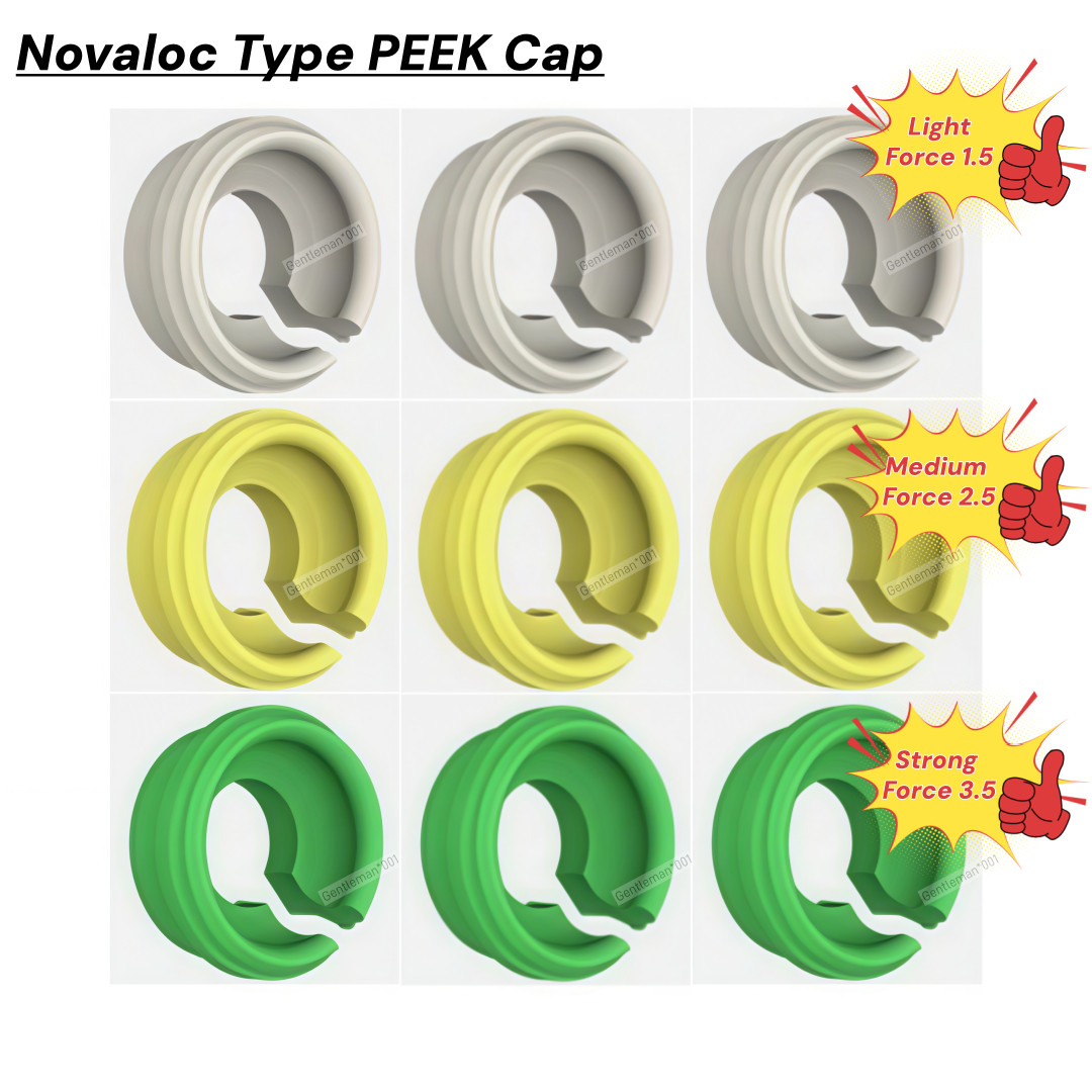 PEEK Cap Retention Insert Caps Novaloc Type Matrix Titanium Housing Caps