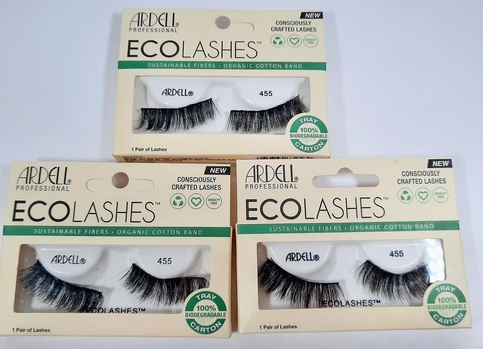 Ardell Eco Lashes 455 - Sustainable Organic Cotton Band Cruelty-Free 3 Pairs New