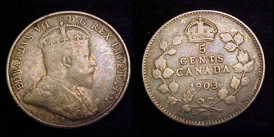 CANADA 1903 H Small H Silver Five Cents F