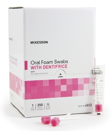 McKesson Oral Foam Swabstick with Dentifrice, Pink, Box of 250