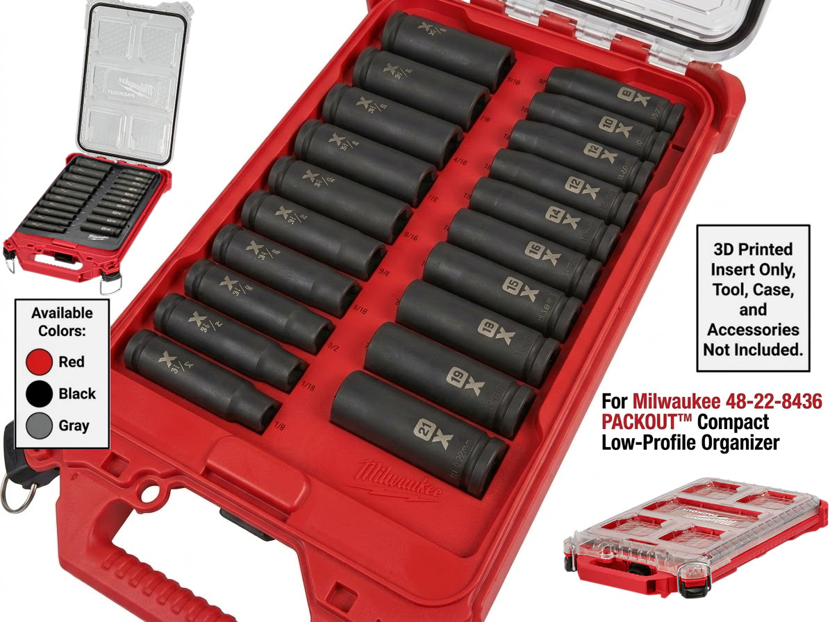 1/2"  deep Socket Organizer for Milwaukee PACKOUT Low Profile 48-22-8436