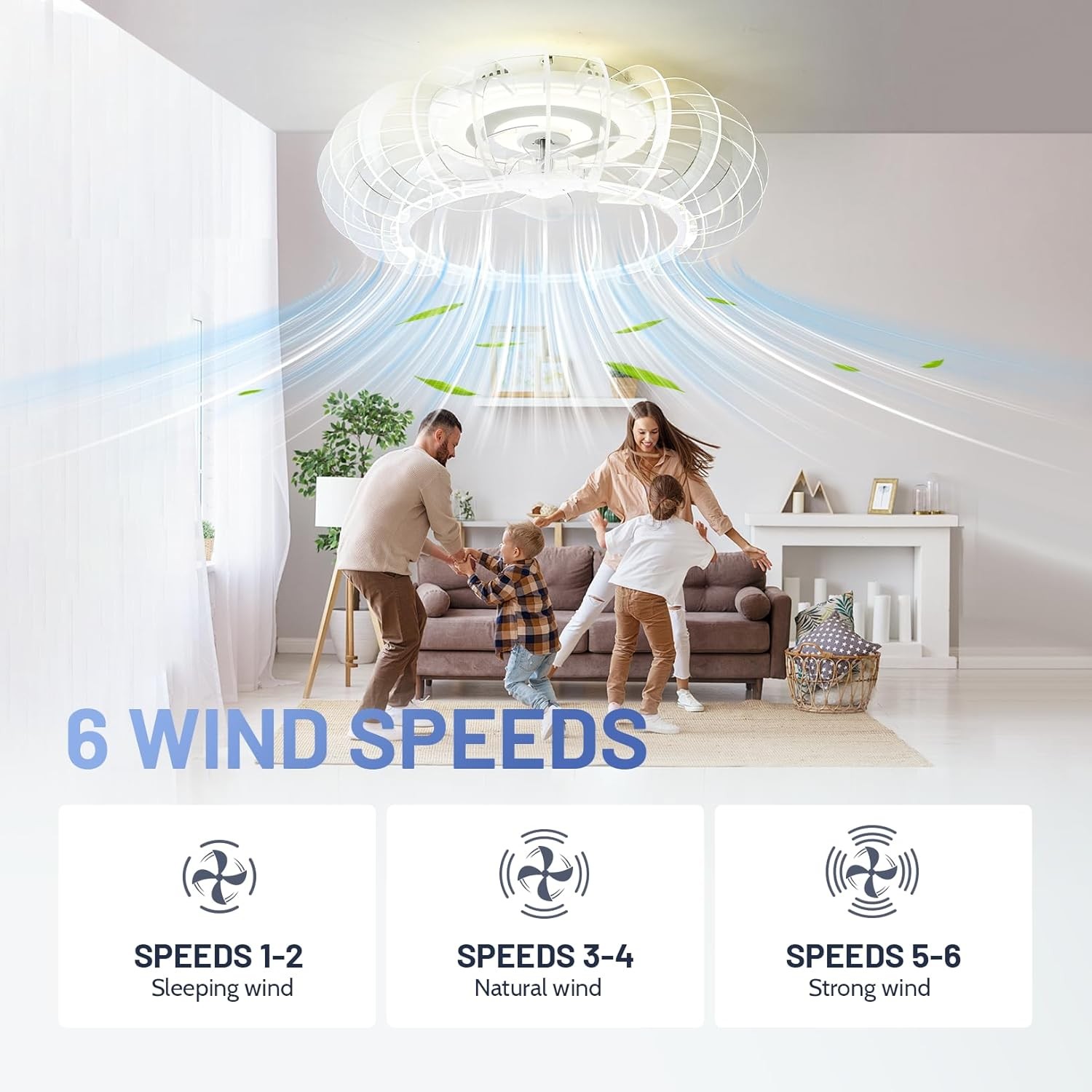 21" LED Ceiling Fan with RGB Light Flush Mount Bluetooth Speaker Remote Control